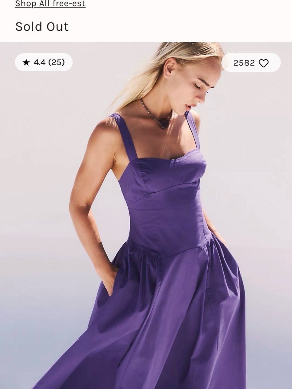 Free People Purple Violet Square-Neck Midi Dress with Pockets